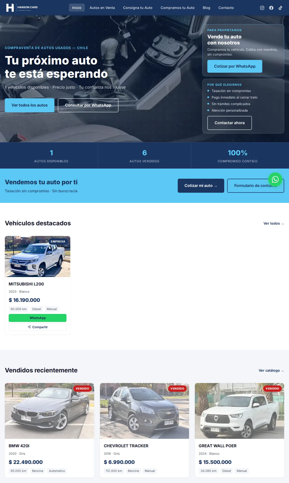 Sitio web de Hanson Cars