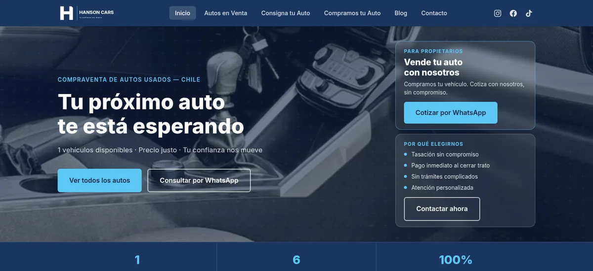 Sitio web de Hanson Cars